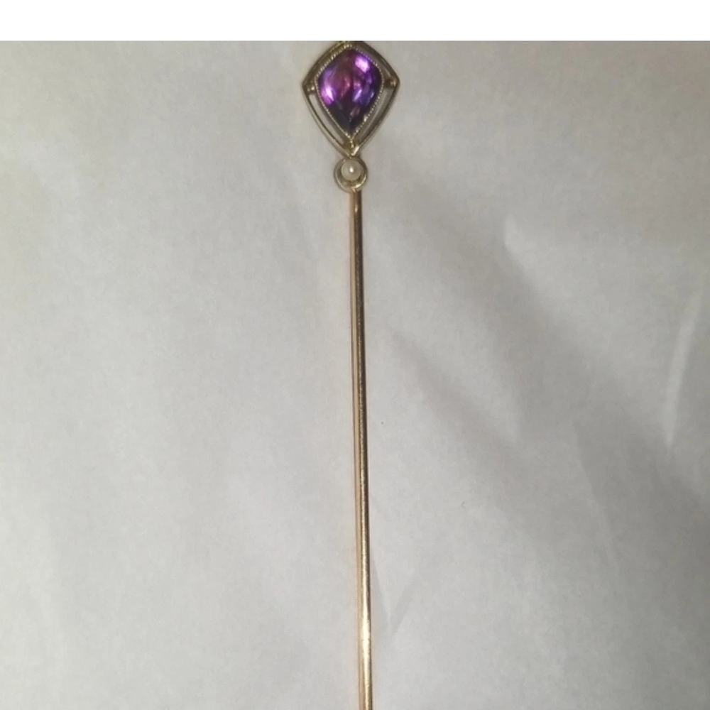 Vintage Heng Ngai 14k Yellow Gold & Amethyst Stick Pin